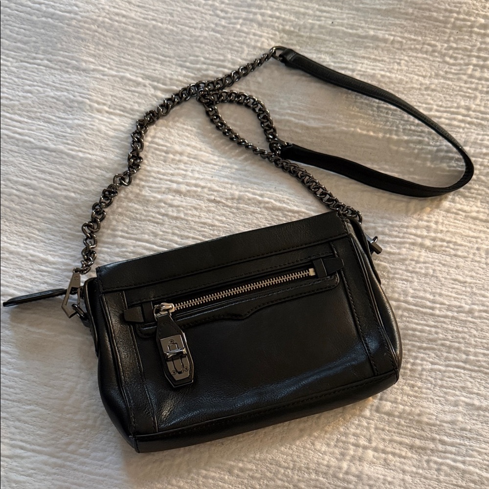 Rebecca Minkoff Black Leather Crossbody Bag with Chain Detail